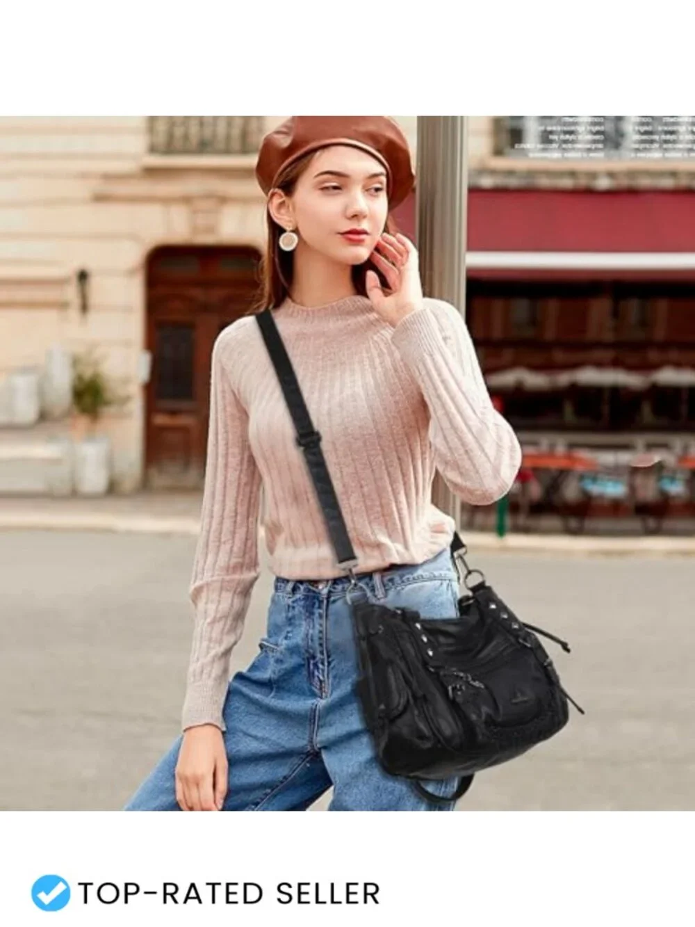 Multi Pocket Hobo Handbag Vegan Leather Satchel Tote Shoulder Bag